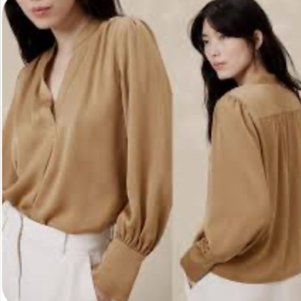 Banana Republic ππHost Pick1/5ππ Volume Sleeve Tan Blouse - Picture 2 of 13